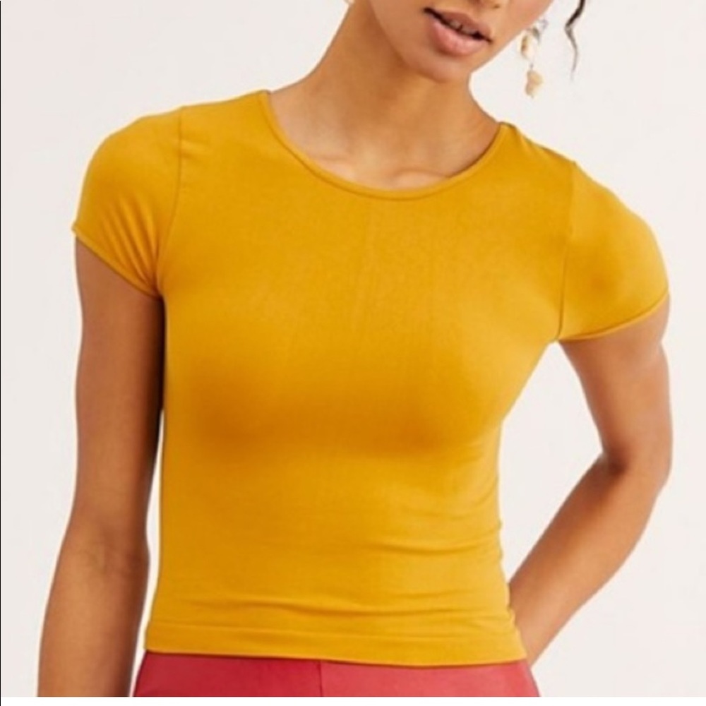NWOT Free People Cap Sleeve Seamless Crop Canary